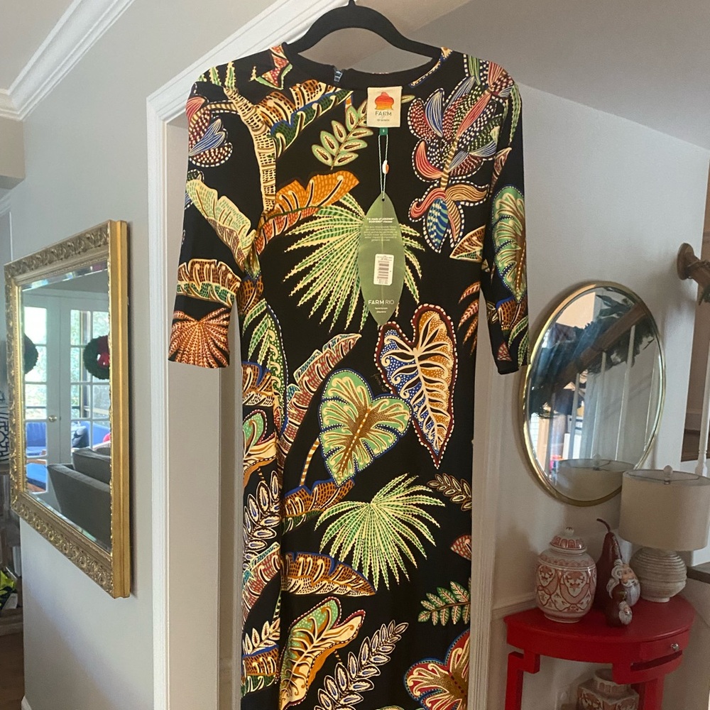 FARM Rio Multicolor Leaf Pattern Dress